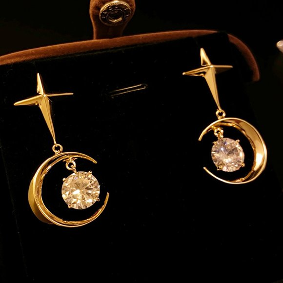 Metal Starlight Moon Zircon Pendant Earrings - Picture 8 of 10